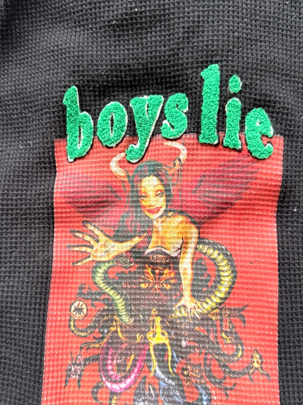 Boys Lie Black Ribbed Knit Top with Angel Patch